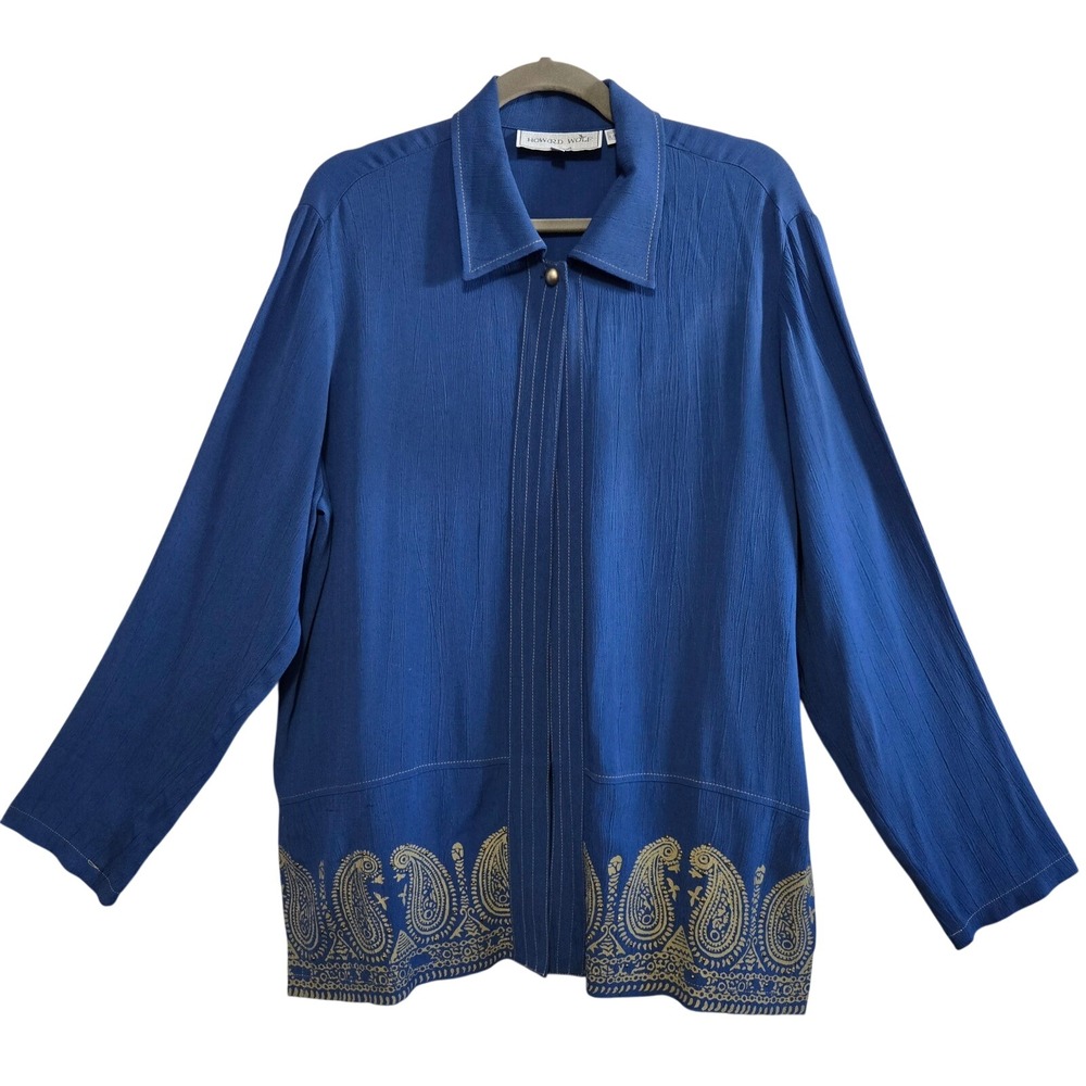 Howard Wolf Vintage Blue Paisley Block Printed Beaded Border 1 Button Jacket M